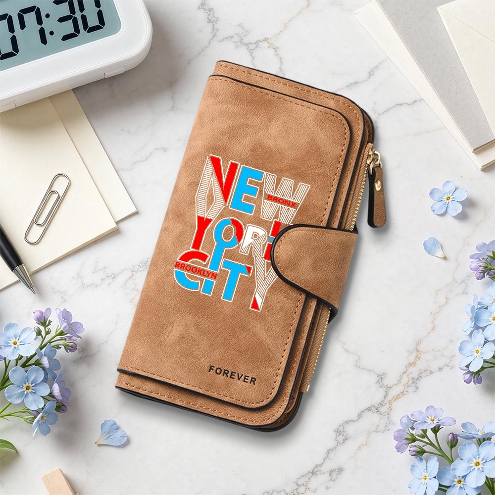 Stylish New York Themed Long Wallet for Daily Use with Card Slots Portable Casual Durable Coin Purse for Outdoor Travel