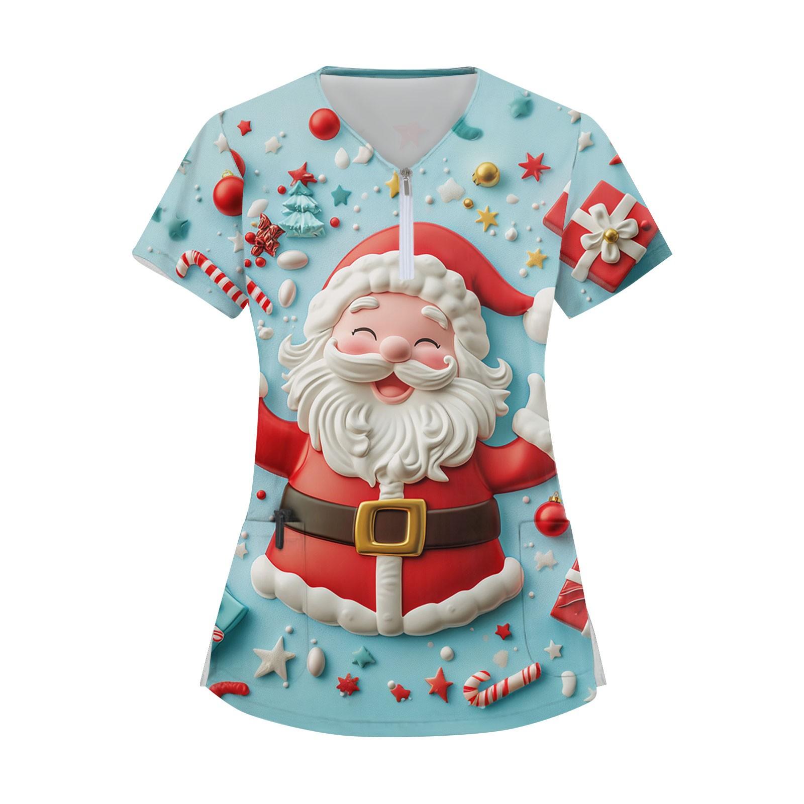 

Женский модный повседневный топ с воротником-молнией и рождественским принтом M