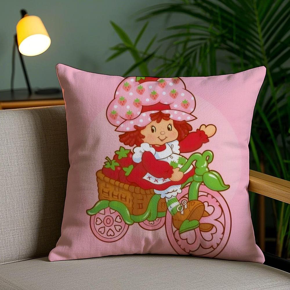 S-Stawberry Shortcake Cushion Cover Plush Fabric Soft Double-Sided Printed Sofa Pillow Case Colorfast Home Decor Gift