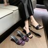 Mode Sommer Strass quadratischer Kopf High Heel Slipper Netzberühmtheit dünner Riemen Römerstil Sandalen lila Damenschuhe
