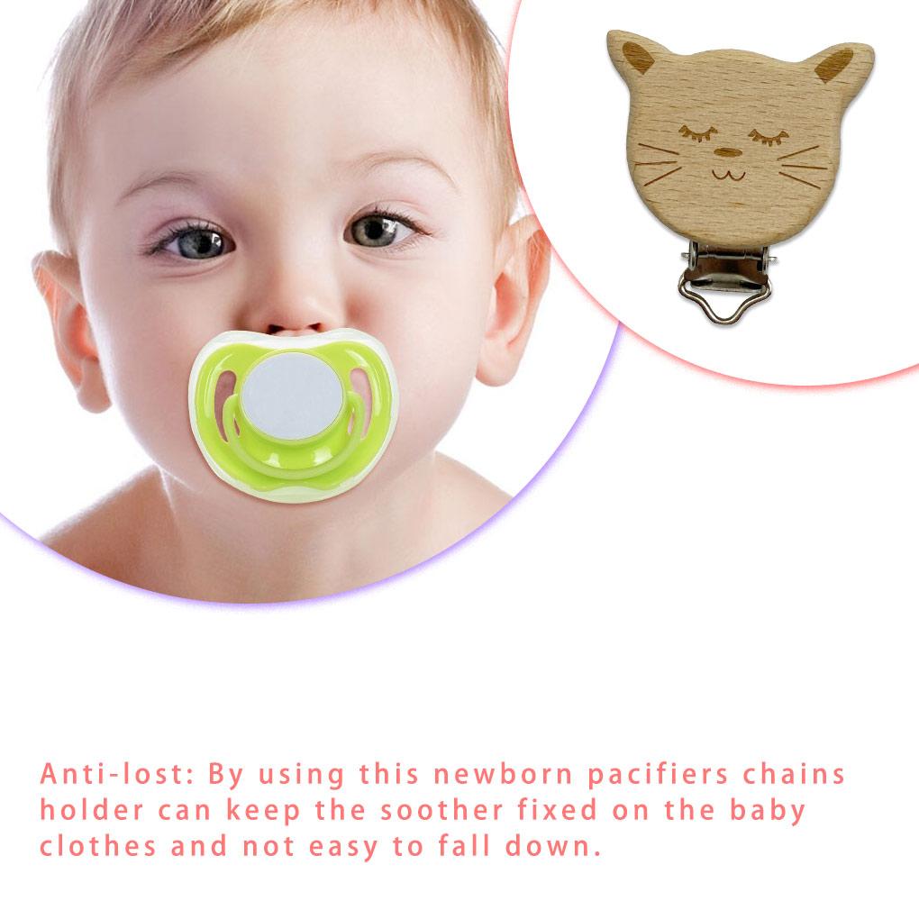 Infant Wood Cartoon Animal Shaped Pacifiers Anti-lost Chain Clip Teething Portable Clips Handicraft for Feeding Care