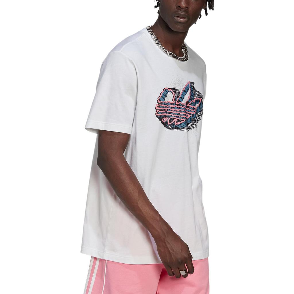 Adidas Originals Trefoil Front Large Logo Print Crew Neck T-Shirt Men Tops White HK7334