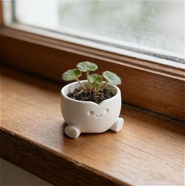 3D Printed Mini Smile Face Succulent Pot, Creative Flower Container for Desk Shelf, Home Garden Decor