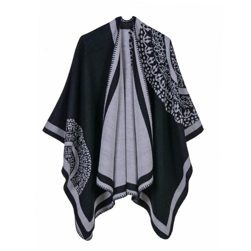 Autumn and winter double-sided thickened warm shawl cape simple split imitation cashmere scarf cape shawl hot