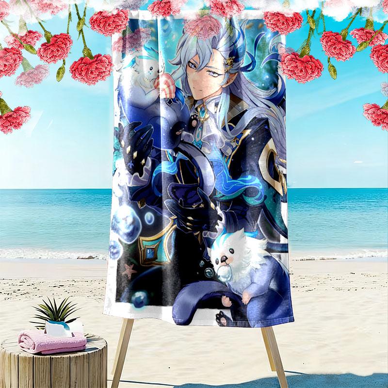 Genshin Print Beach Towel, Large Soft Quick Dry Towel for Beach Camping Swimming