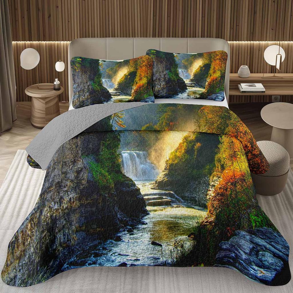 Mountain Bedspread Queen/Twin, Natural Landscape Coverlet Set for Boys Girls Adults Room Decor, Soft Polyester Quilted Bedding