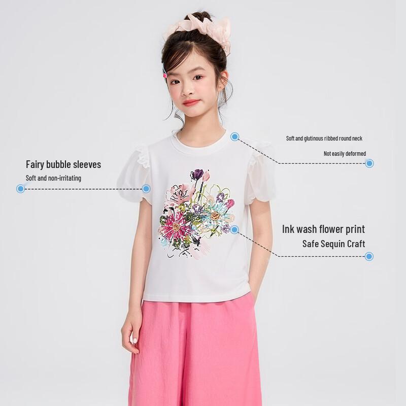Yuanyuan Princess Girls' Puff Sleeve Sequin T-shirt