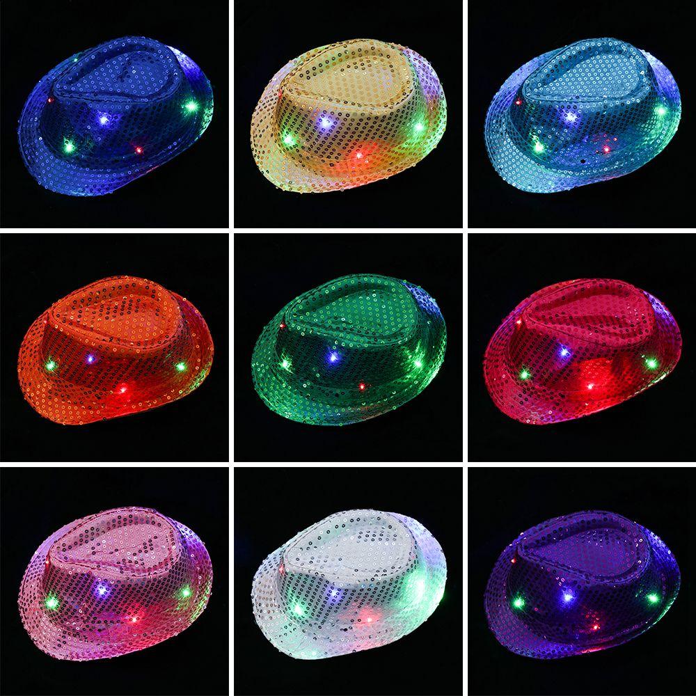 New Fashion Flashing Light Up Panama Cap Jazz Hat Led Fedora Trilby Sequin