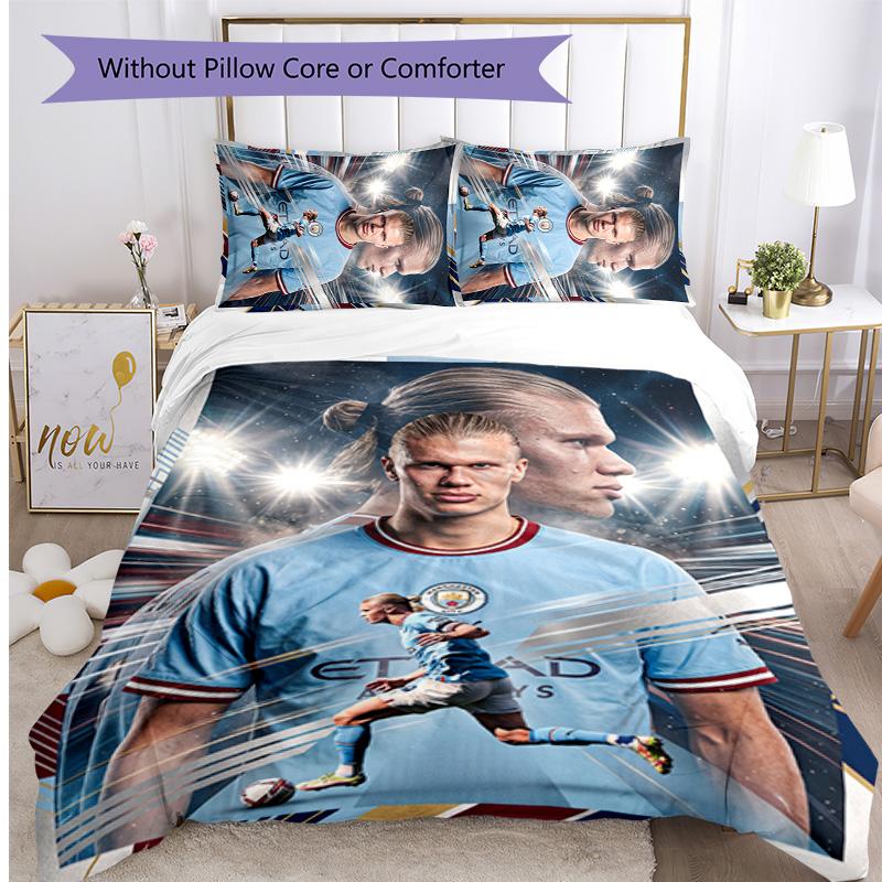Set Biancheria da Letto 3 Pezzi Stampato Erling Haaland Traspirante Copripiumino con Federe Biancheria da Letto Decorativa per Camera da Letto Casa
