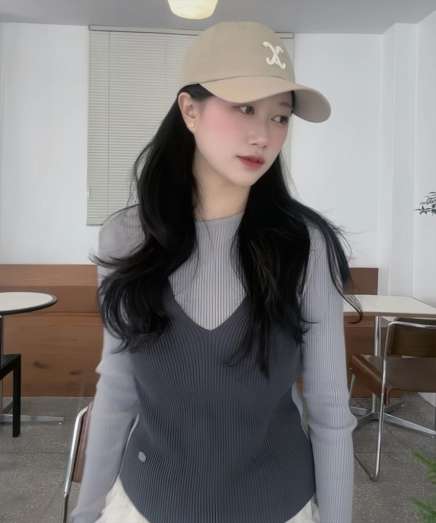 AWESOME STUDIO Bustier Layered Knit Gray