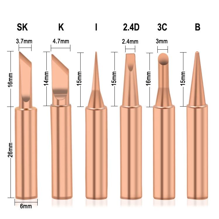 1set I+B+K+2.4D+3C Soldering Iron Pure Copper 900M-T Series Welding Tips Lead-Free Welding Solder Tip Weld Soldering Accessories