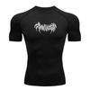 Men's Quick Dry Compression Athletic T-Shirt, Black Death Metal Spiky Print Breathable Stretchy Top for Gym Workout Running Training Sports Wear