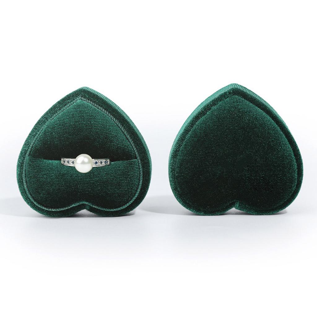 Valentines Day Gift Pink Green Heart Shape Ring Box Proposal Wedding Ceremony Flannelette Cases for Ring Earring Jewelry