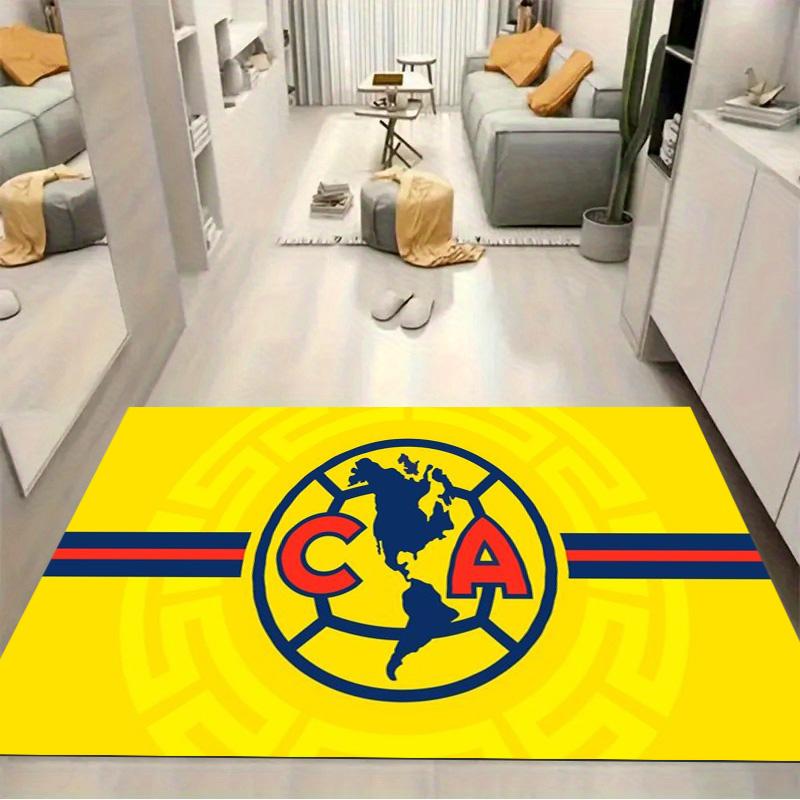 Club America CA Crest Simple Stripe Yellow Background Print Area Rug Soccer Fan Entrance Living Room Non Slip Floor Decor Rug