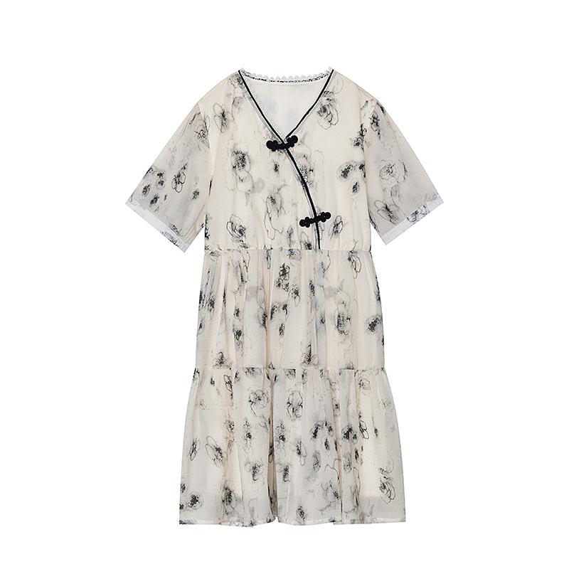 Neue chinesische Sommerkleider für Damen in Übergröße, täglicher chinesischer Stil, Tuschmalerei