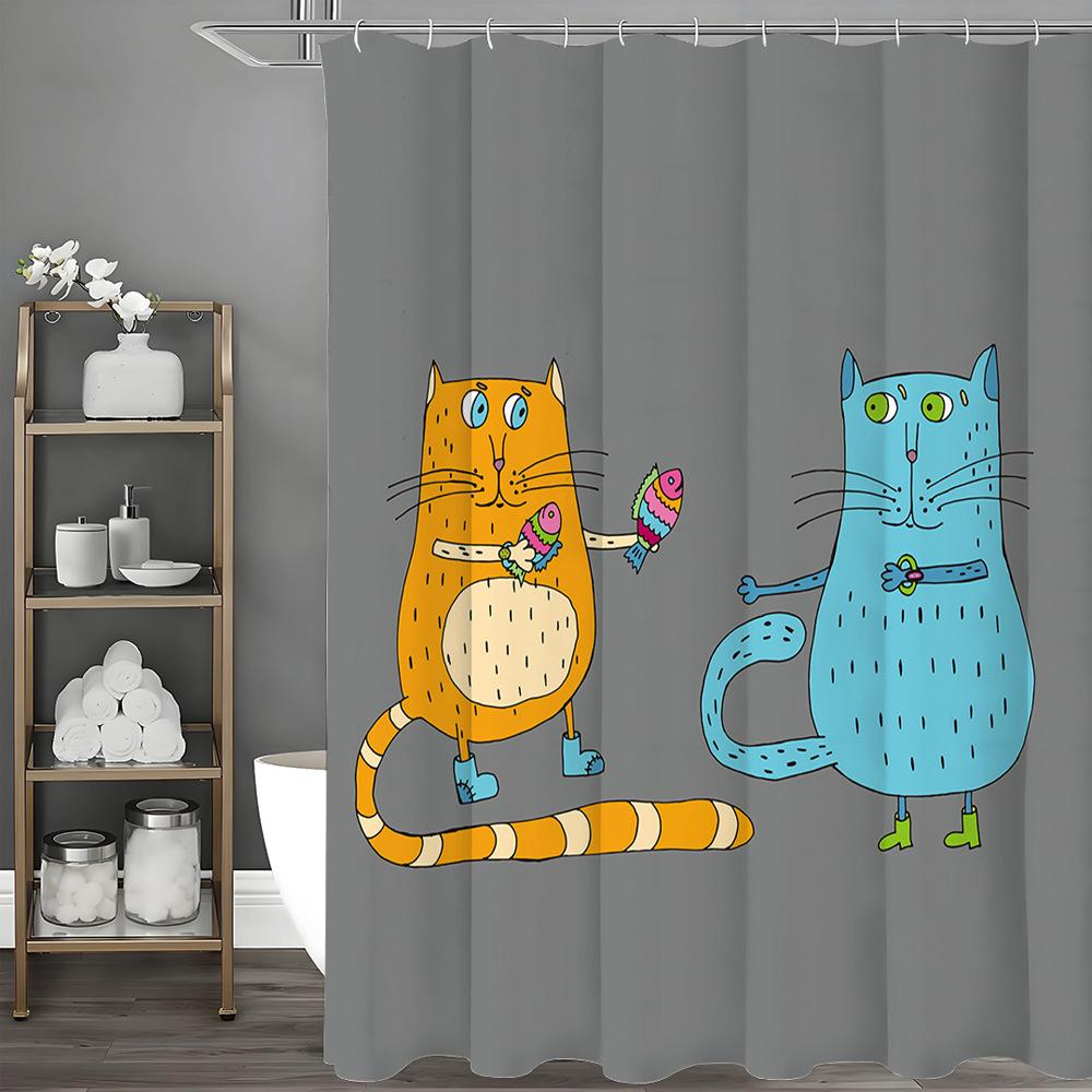 

Cartoon Yellow And Blue Cat Shower Curtain Washable Dirt-Resistant Shower Head Waterproof Polyester Bath Curtain For Home Decor W60H190(CM)-1 Pcs