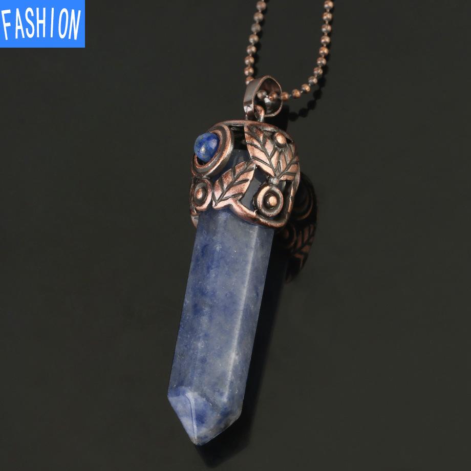 Natural Crystal Hexagonal Pendant Amethyst Necklace Autumn And Winter Women'S Retro Necklace