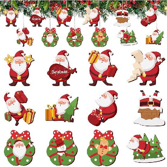 Alupssuc 20Pcs Wooden Christmas Tree Decorations, Santa Claus & Gingerbread Sets for Holiday Wood Tags, Layered Scenes Wood Ornaments Kid Bulk, for Santa Claus