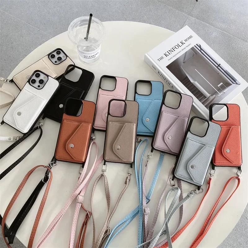 Wallet  with Card Holder Crossbody Phone Case for IPhone 13 12 Mini 16E 16 15 Plus 14 11 Pro Max Pu Leather Protective Cover