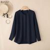 ZANZEA Women Casual Round Neck Loose Long Sleeve Button Blouse