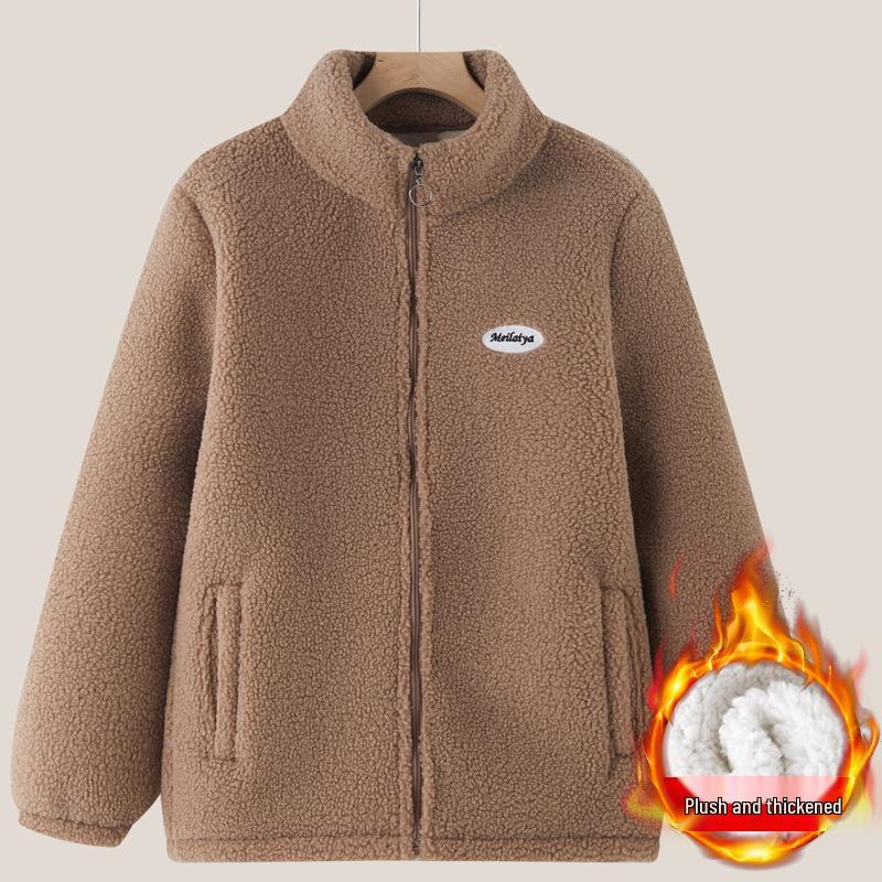 Autumn/Winter Cotton Padded Fleece Jacket for Middle-Aged & Elderly: Cozy Lamb Wool Coat for Grandparents