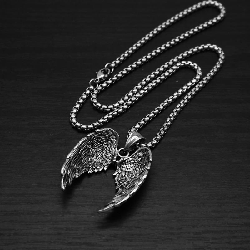 Casting Vintage Personality Angel Wings Pendant Punk Hip Hop Tide Men's and Women's Stainless Steel Titanium Steel Necklace