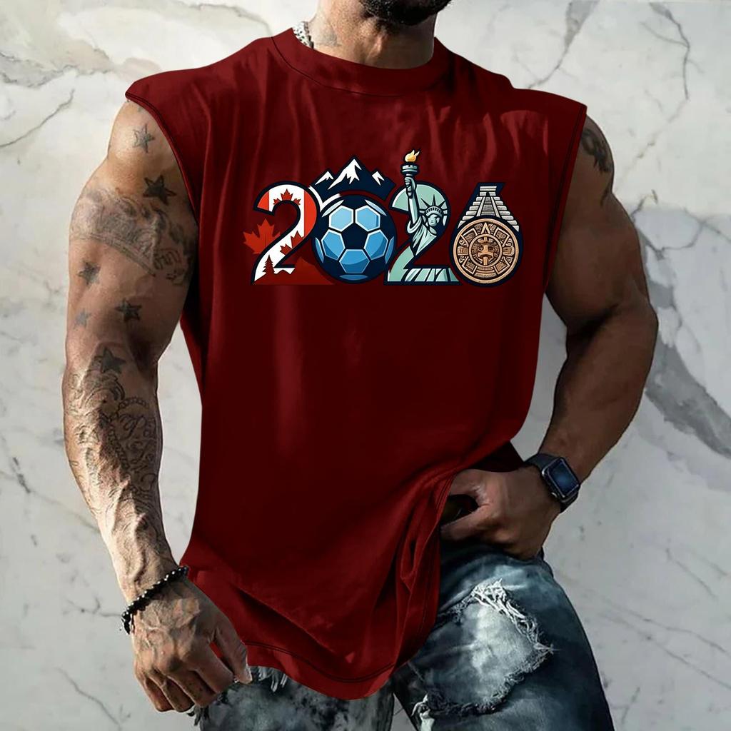 Men's Basic Sleeveless Vest Loose Fit Tank Top with World Cup Themed Graphic Print Summer Casual Sportswear Muscle Shirt