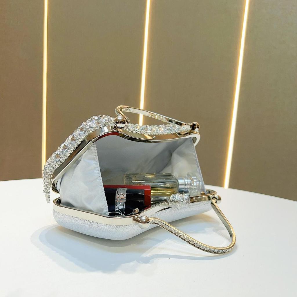 Rhinestone Tassel Evening Clutch with Metal Handle, Sparkly Party Handbag for Women