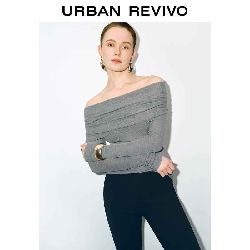 UR 2025 Autumn Women's Simple Off-Shoulder Long Sleeve Knit Top