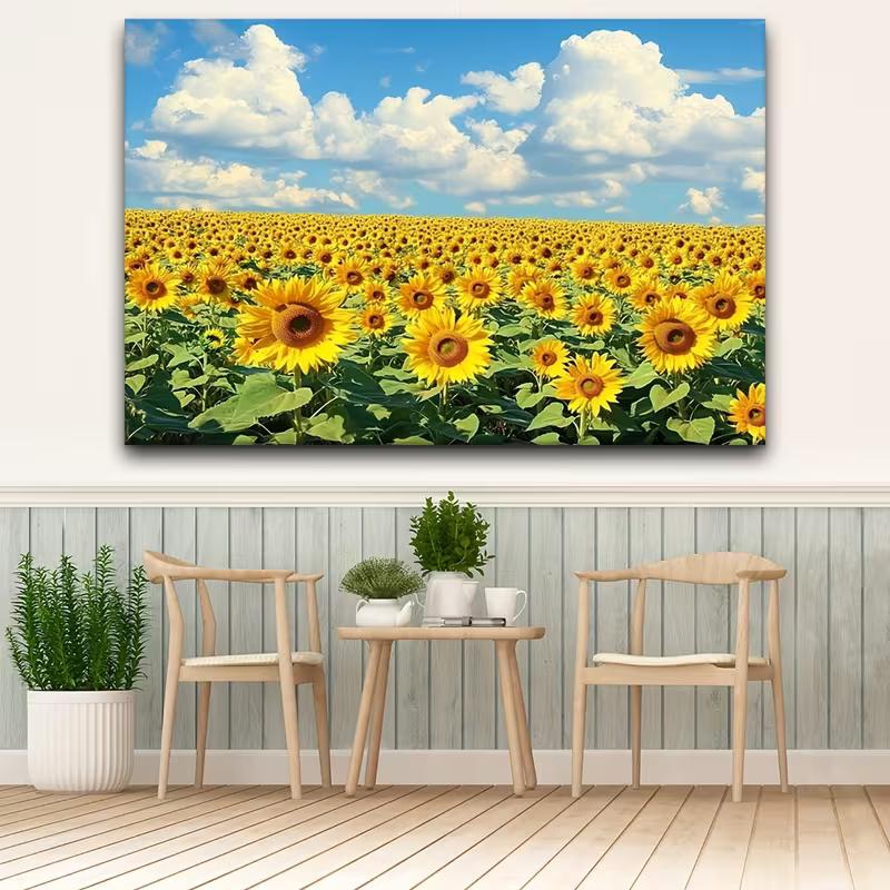 2D Summer Sunflower Backdrop, Bright Sunflower Field Background for Outdoor Themed Events & Studio