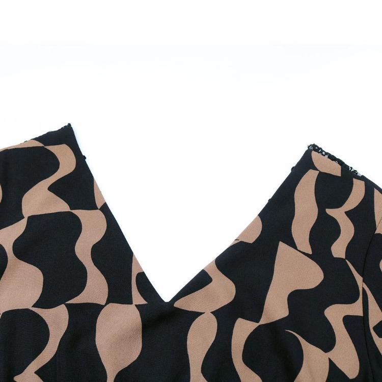 Autumn Winter Women Elegant V Neck Long Sleeve High Waist A Line Knee Length Casual Print Dress