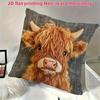 2D Flat Print Ultra Soft Short Plush Highland Cow Cute Decorative Pillow Cover, Non-Embroidered, Polyester Single-Sided Printing, Zipper Closure