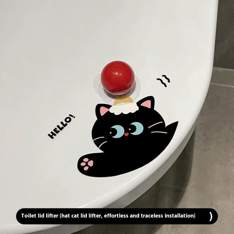 Cat Shaped Toilet Seat Cover Opener Handheld Ball Design Lid Lifter Bathroom Hygienic Tool