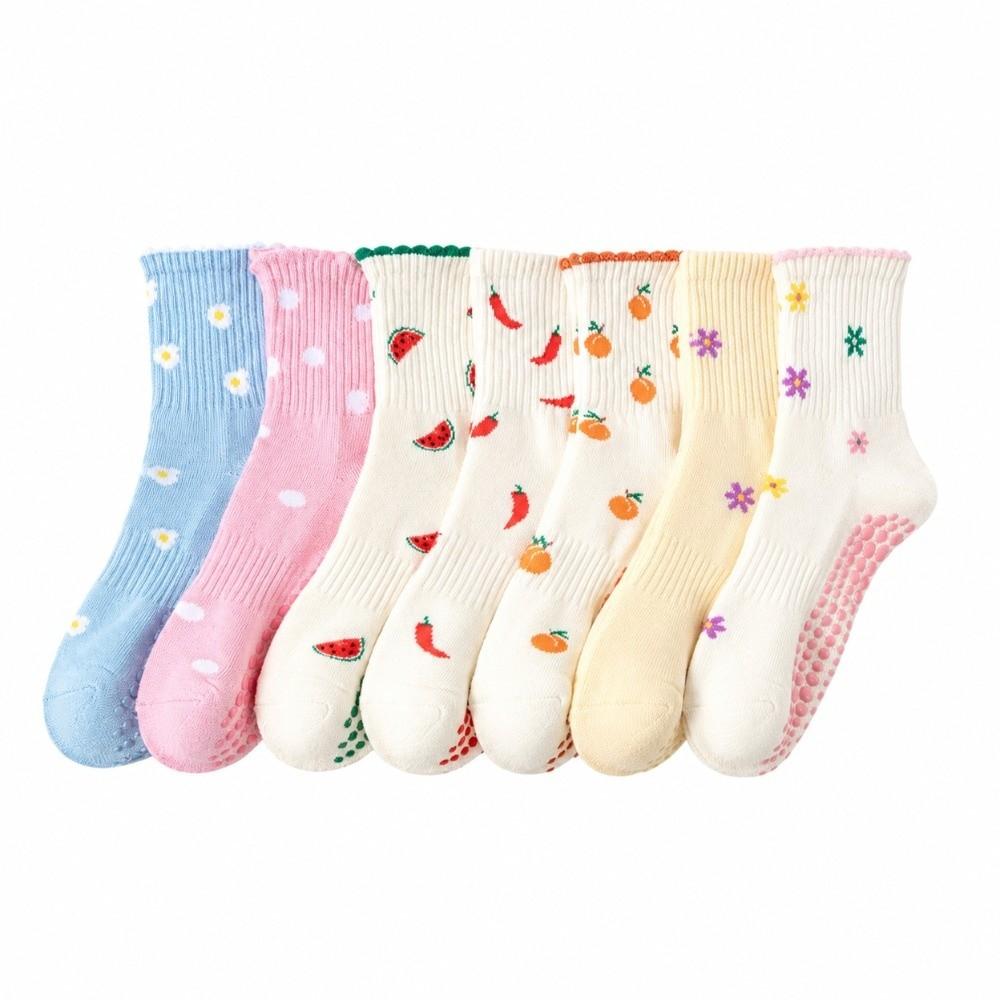 Non-Slip Yoga Socks Breathable Cuffed Mid Tube Socks Professional Floor Socks for Women
