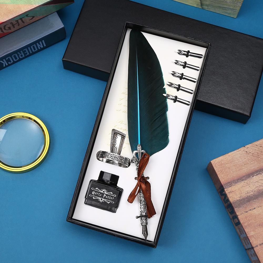 Vintage British Feather Pen Gift Box Mechanical Steampunk Dip Pen Student Graduation Gift