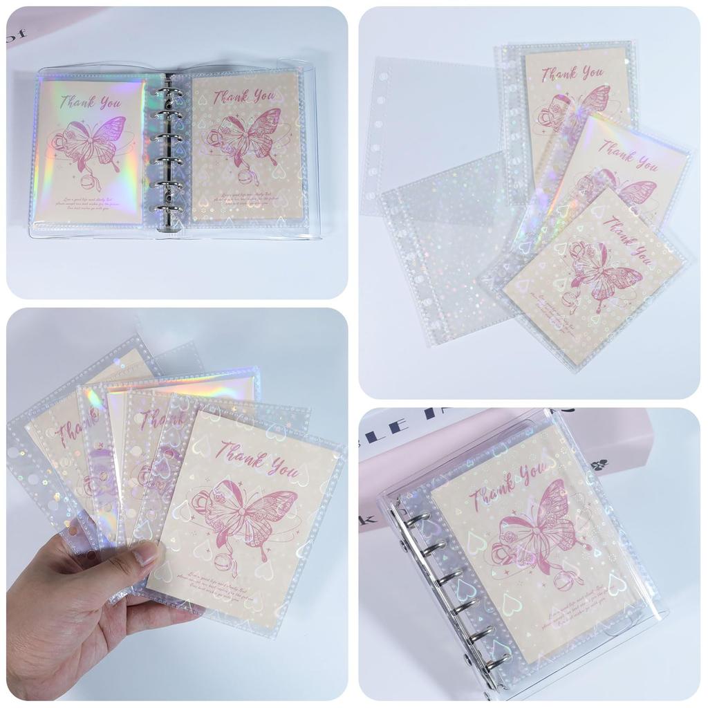 PAKESI A7 Sticker Book 20 Holds 40 Perfect for Favorite Storage 6-Hole Refills, Sheets, Clear, Peelable, Single-Pocket, Double-Sided, Cards, Binders,