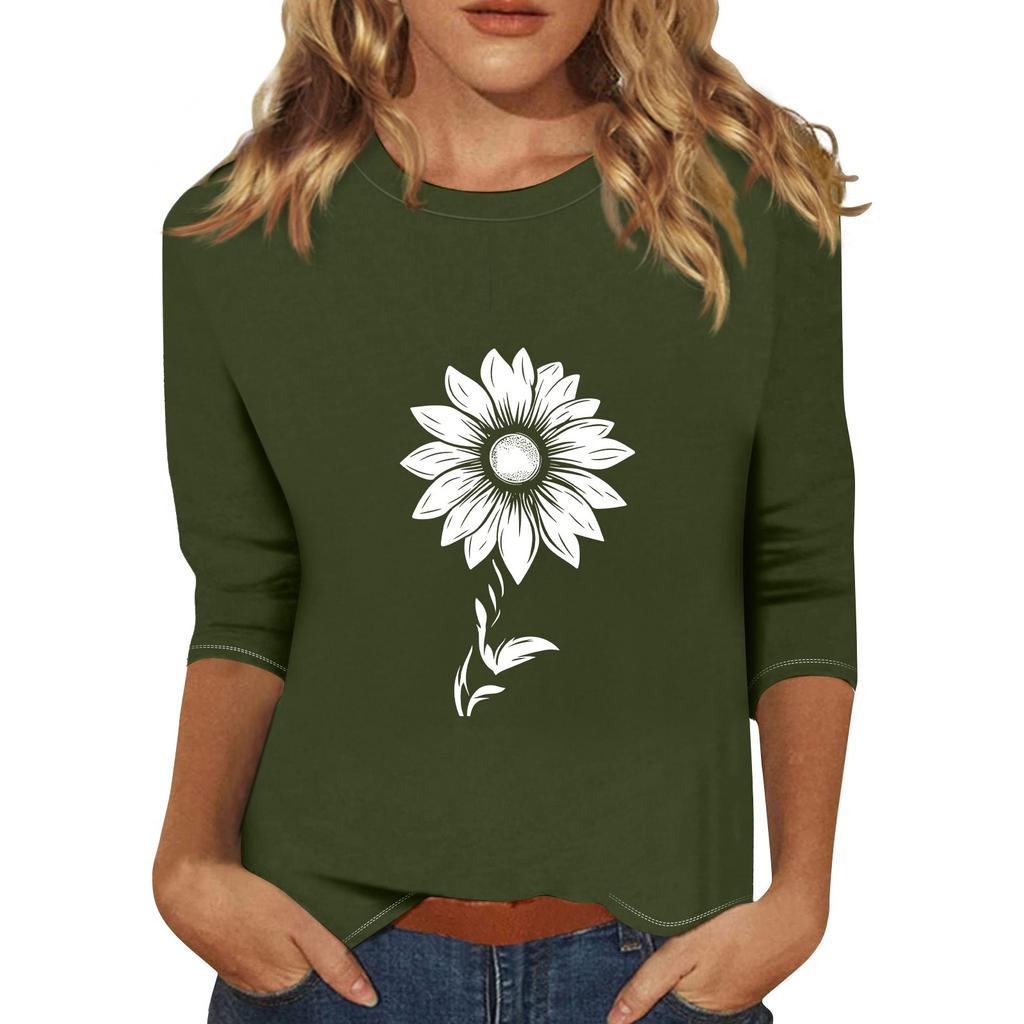 Women's Fashionable Casual Three Quarter Sleeve Printed Collar Pullover Top