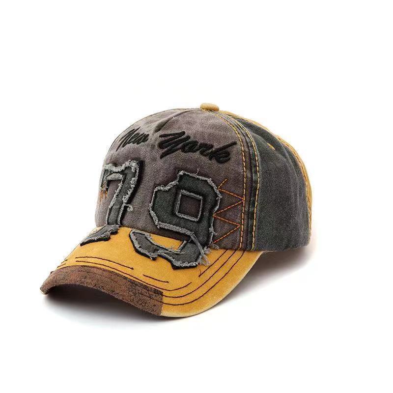 Duck tongue cap washed and worn, number 79 embroidered color blocked sun protection baseball cap, outdoor leisure