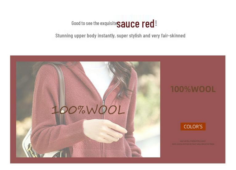 Women's Ready-to-Wear Wool Cardigan: Zipper, Pockets, Hood, Casual Loose Fit, Long-Sleeved. Perfect for Autumn/Winter.