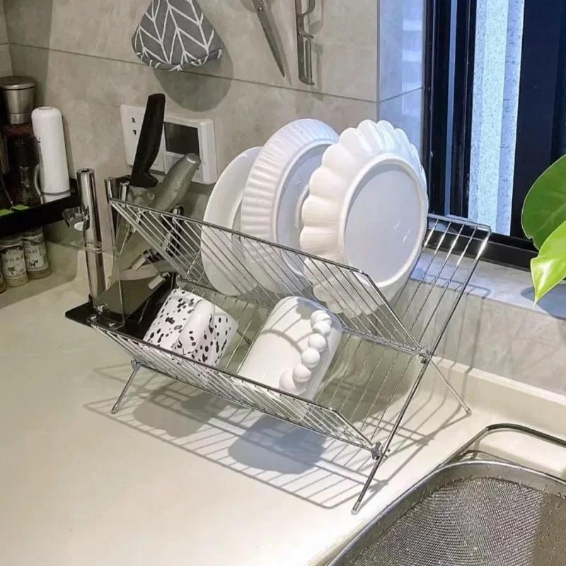 Scolapiatti in Acciaio Inossidabile Pieghevole per Cucina Casa Storage Scolapiatti Asciugatura Piatto Multiuso Accessori Cucina