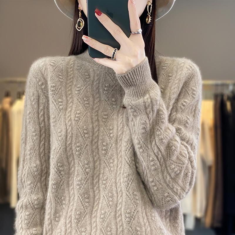 

Women s Thickened Wool Half Turtleneck Cable Knit Sweater - Loose Fit for Autumn and Winter L (115-125 lbs)