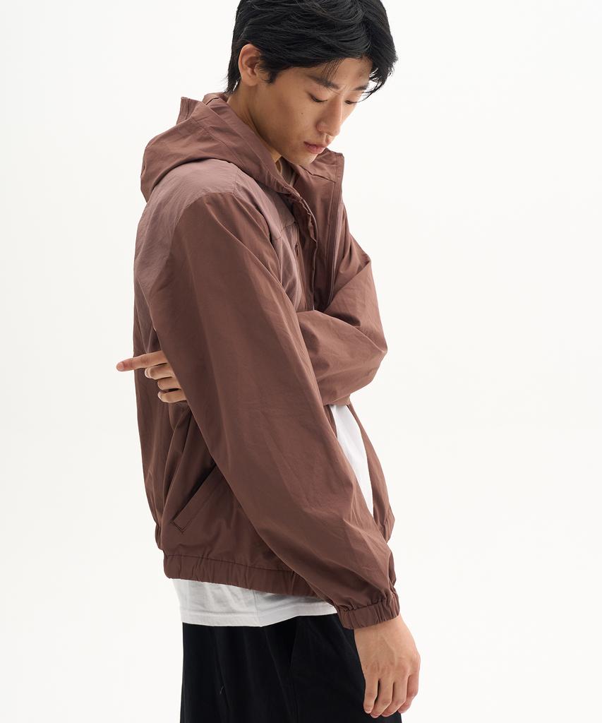 Placestudioman High-Neck Sheer Contrast Nylon Hooded Windbreaker [Wine]