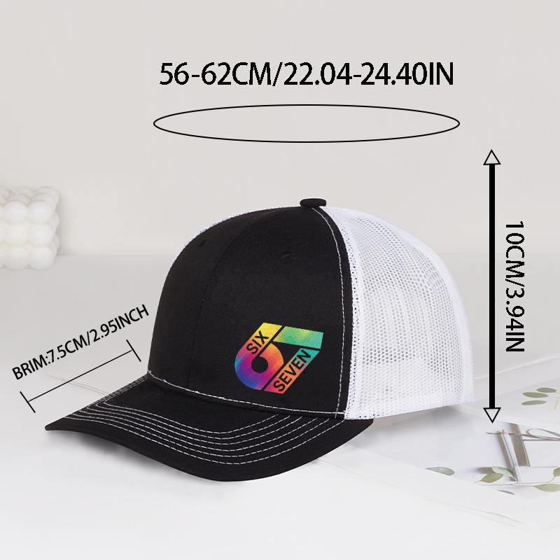 67 Six Seven Rainbow Print Trucker Hat Men Women Vintage Mesh Back Adjustable Truck Cap Casual Streetwear Sun Hat