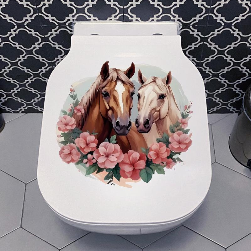 Happy Horse Lover Badezimmer Kreativer Toilettenaufkleber Toilettendeckel Dekoration Wasserdichter Aufkleber