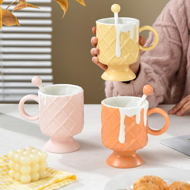 Cream Ice Cream Cup Ice Cream Cup High Foot Ceramic Mug Commercial Juice Cup Creative Dessert Cup with Mixing Spoon