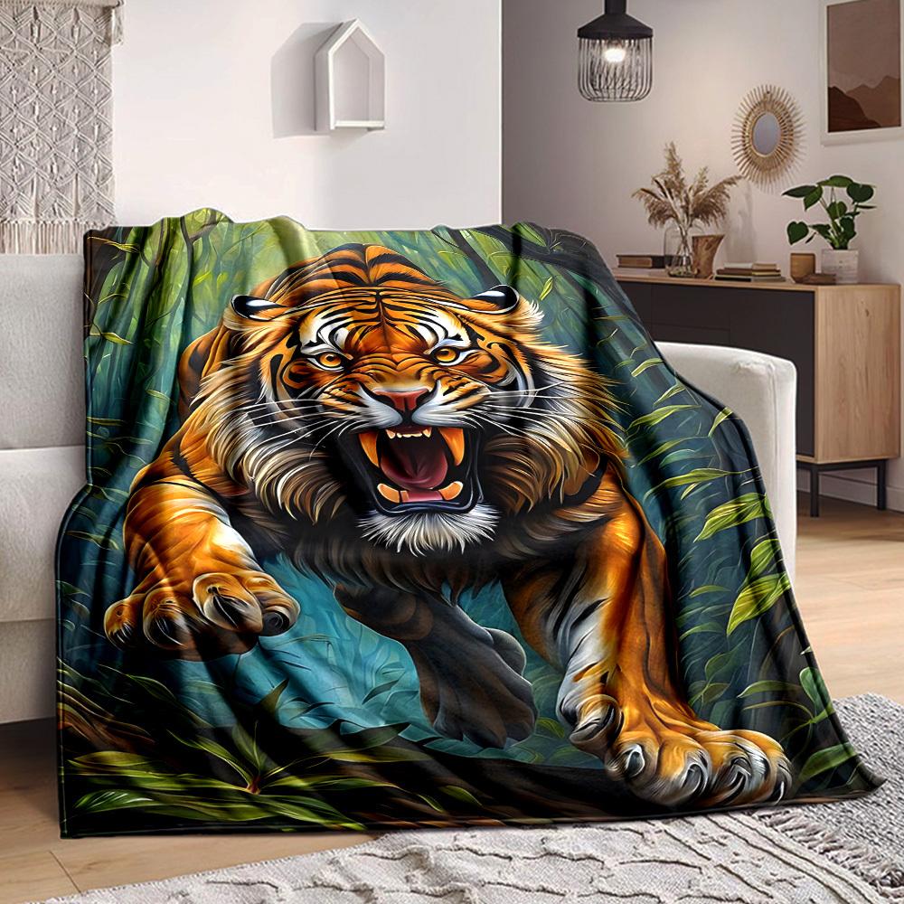 1PC Tiger Print Blanket - Soft Warm All-Season Throw for Sofa, Bed, Car, Office, Throw For Sofa yy250916112 75x90cm