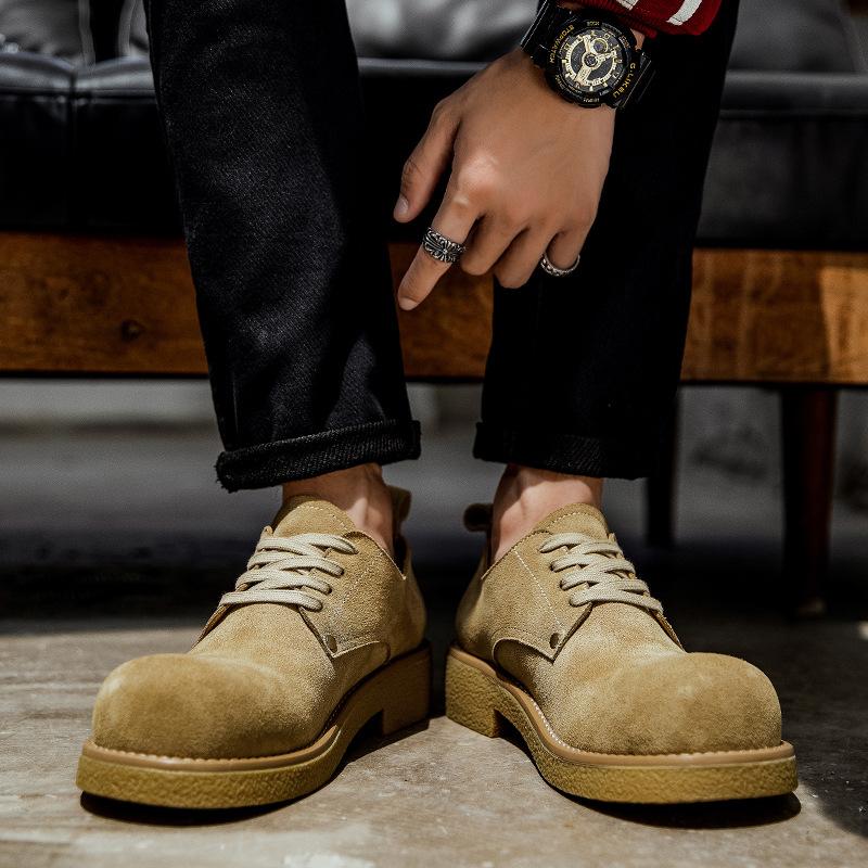 Tooling Derby Shoes Men's 2025 Original Design Big Head Shoes Men's Autumn Breathable British Style Thick-soled Heightening Casual Shoes