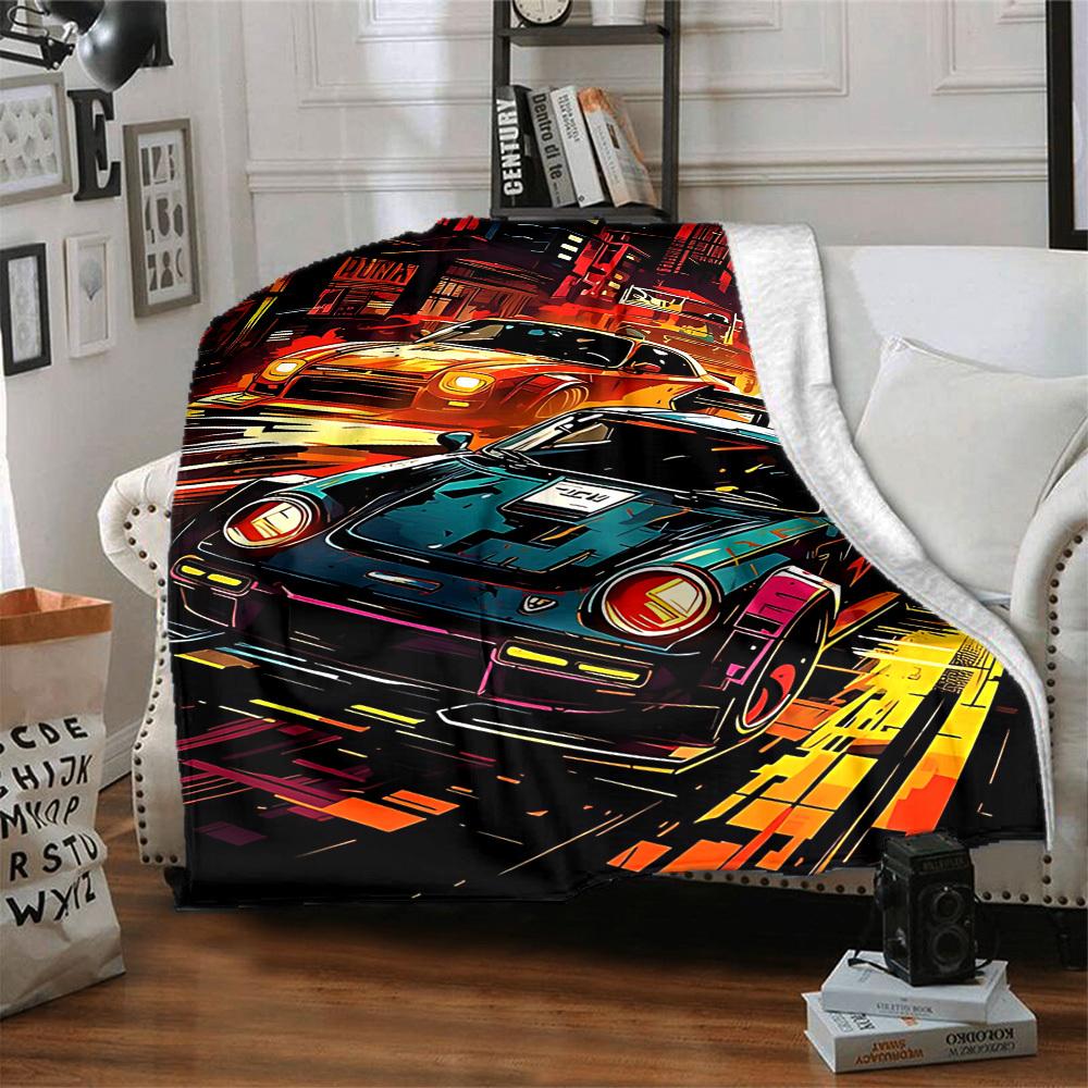 1pc Street Racer Flannel Throw Blanket HD Printed Lightweight Soft Warm All Season Blanket for Sofa, Bed, Travel, Camping Machine Washable