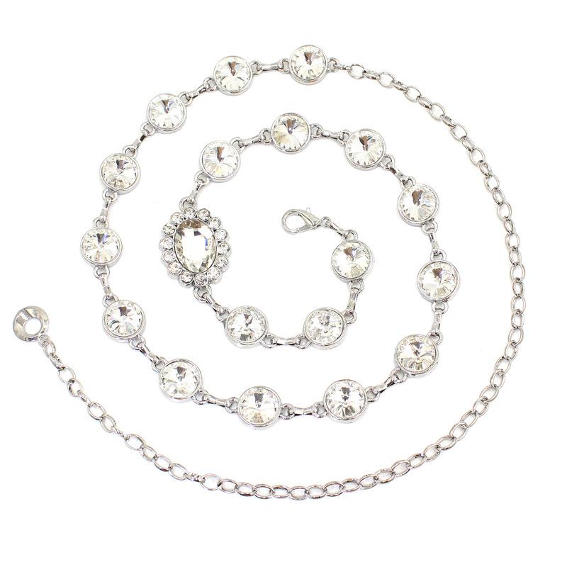 Waist Chain Women'S Decorative Dress Temperament Rhinestone Inlaid Metal Belt Hook Adjustment Waist Trouser Chain