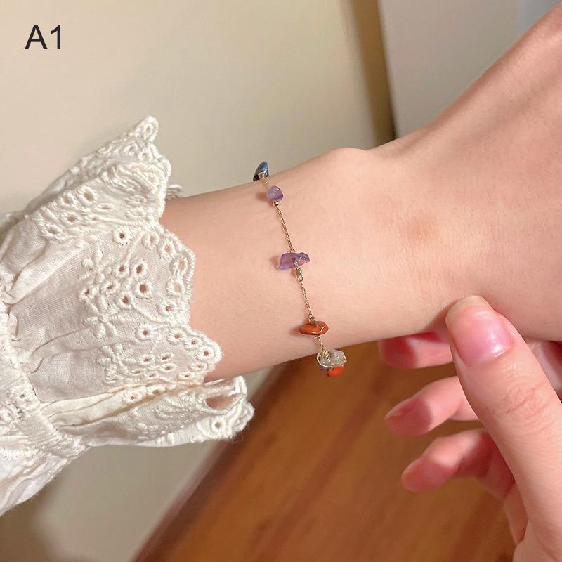 Korean Simple Colored Stone Chain Necklace For Women Golden Party Beach Clavicle